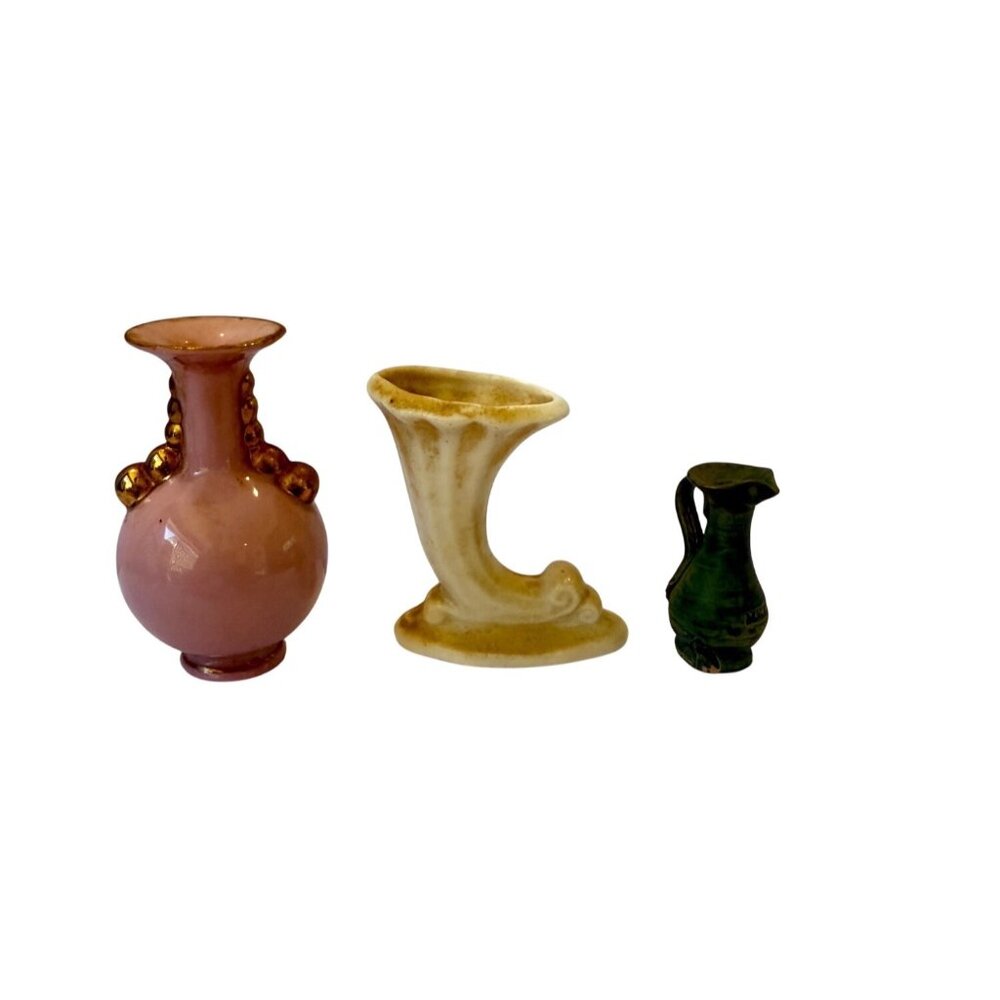 Set Of 3 Miniature Ceramic Porcelain Vases & Pitcher Collectibles Japan & Mexico